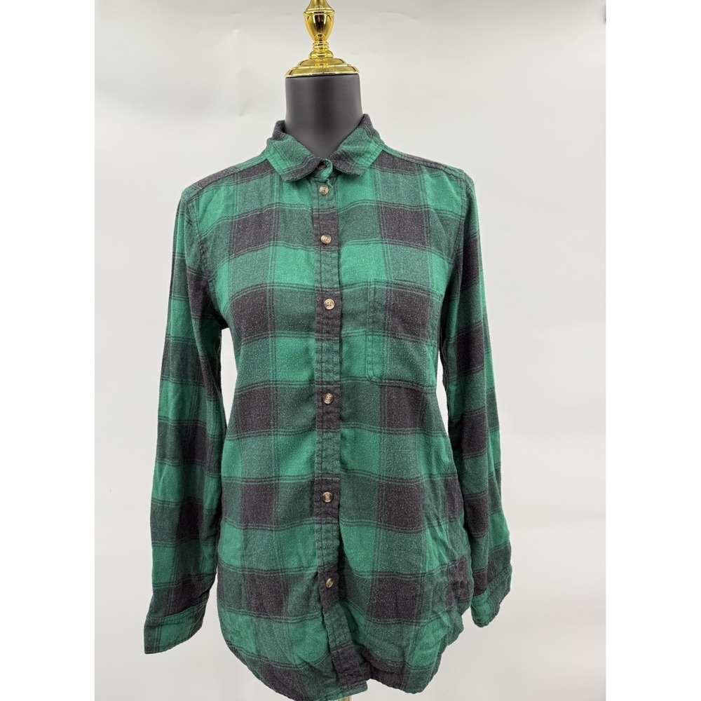 American Eagle‎ Outfitters Green Black Plaid Flannel Boyfriend Fit Shirt Medium - Picture 4 of 10